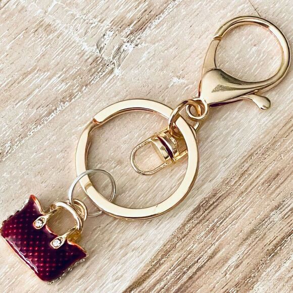 NWT Gold Bling Bling Metal Red Purse Handbag Lobster Clasp Keyring Keyholder Key - Picture 1 of 13